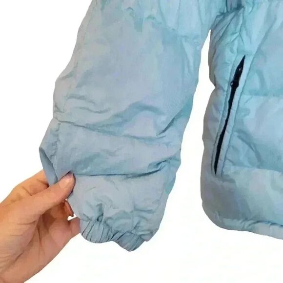 Lands' End Women's Aqua Blue & Lime Green Nylon Reversible Down Puffer Coat w De - Picture 4 of 10